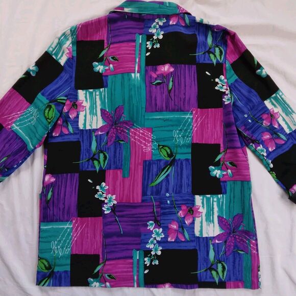 Vintage Willow Ridge Womens Blazer Blue Purple Floral Button Front Retro Large - Picture 11 of 11